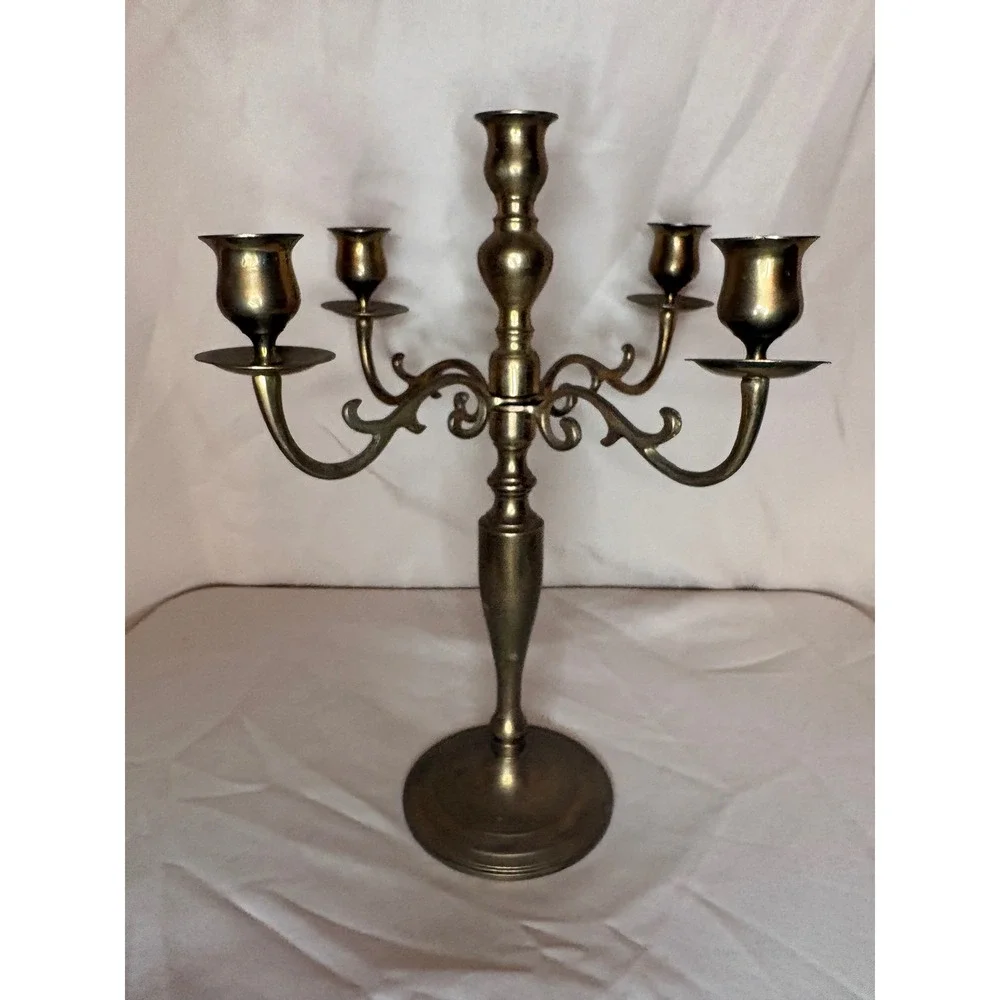 Vintage Brass 5 Light Candelabra 15 Inch Tall 5 Candle Holder Made in Thailand